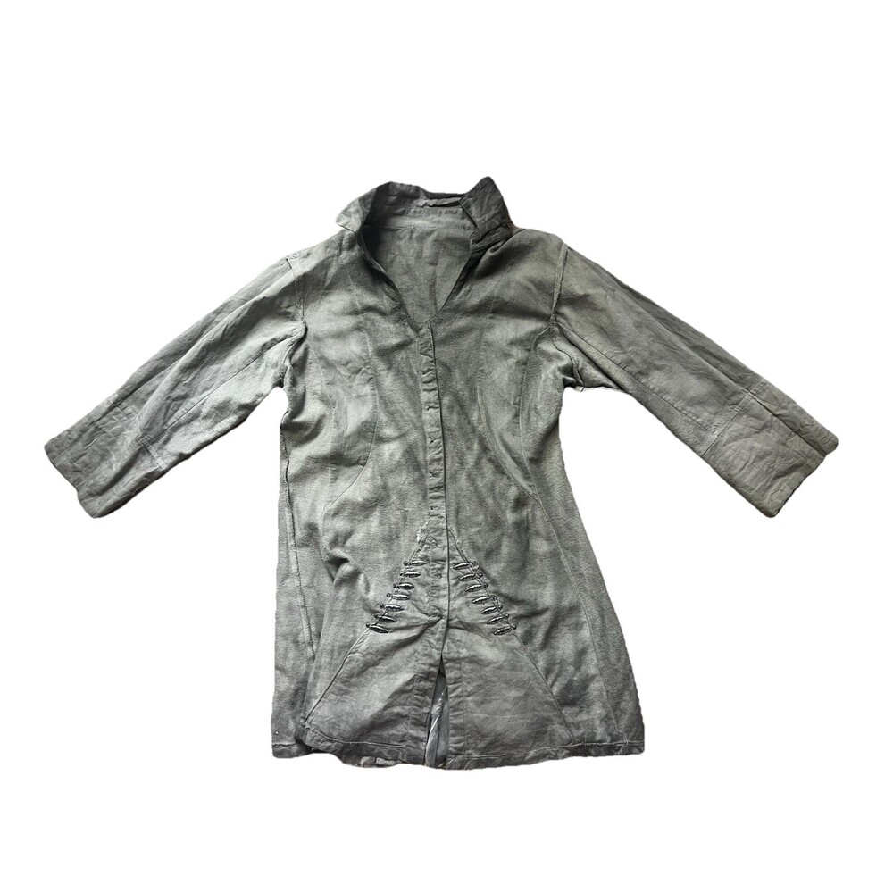 Parsley And Sage Gray Ruched Art To Wear Top Lagenlook Women’s M Buttons Fall